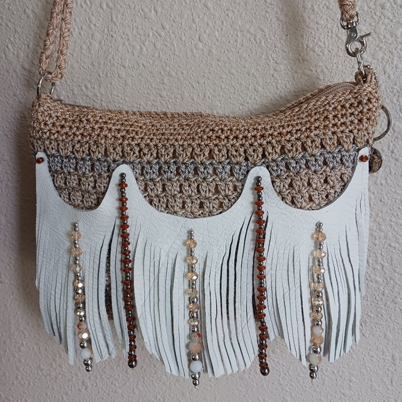 Handbags - Handcrafted Beige and White Fringe Bag